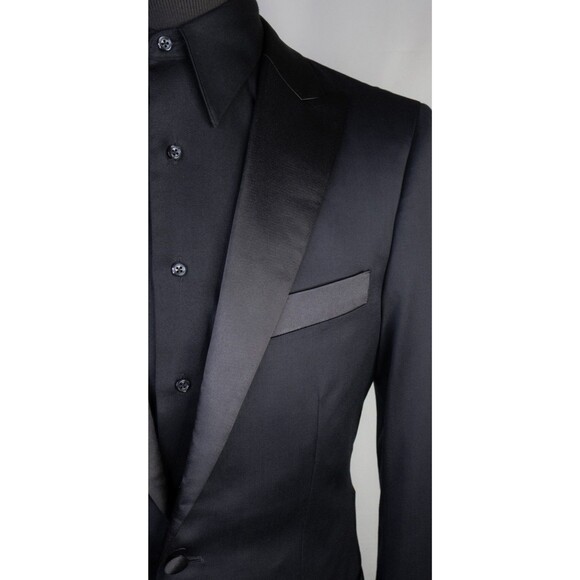 Indochino Black Wool Tuxedo Men 40L One Button Jacket Blazer Solid Black Vented - Picture 4 of 15